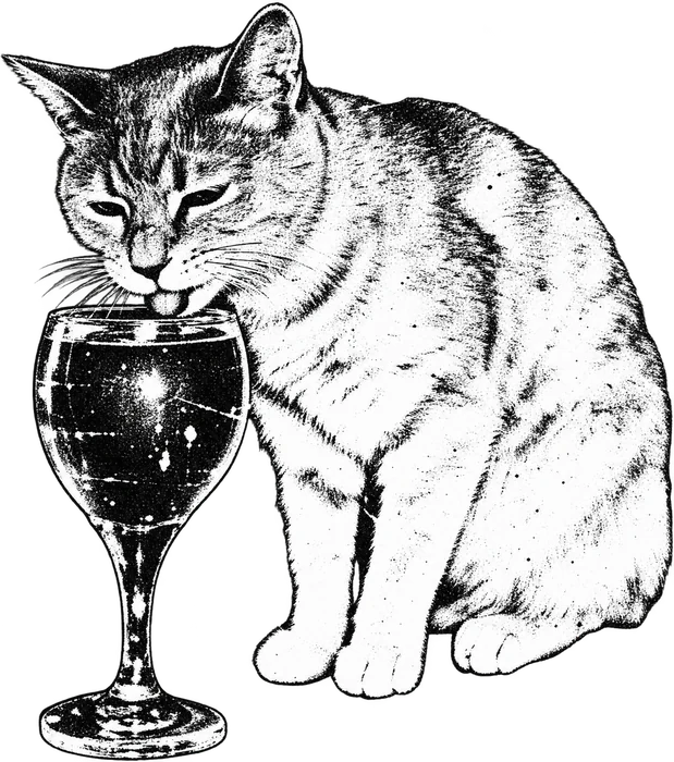 A cat drinking from a wine goblet