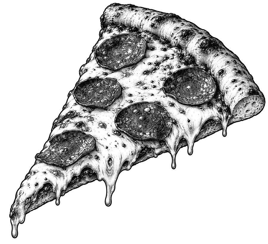 Engraving of a slice of pizza